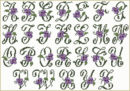 Violets Alphabet in Cross Stitch small letters 