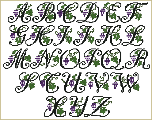 How To Cross Stitch Letters. Grape Vines Alphabet in Cross